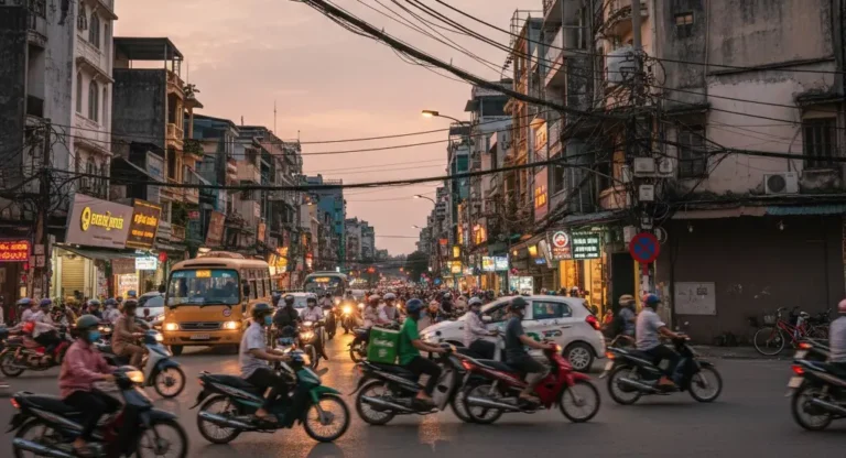 Tráfico de motos en una calle de Vietnam, la forma más común de moverse por el país