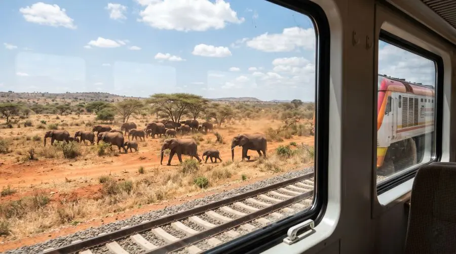 Elefante rojo en el Parque Nacional de Tsavo Este, el parque más grande de los parques nacionales de Kenia