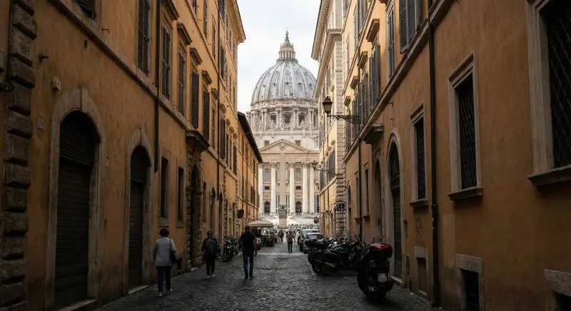 Cúpula de la Basílica de San Pedro desde una calle secundaria de Roma
