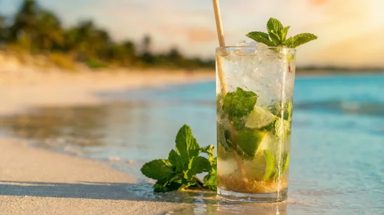 Bebida tropical en la playa de Cayo Coco
