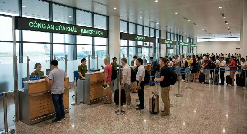 Cola de inmigración en aeropuerto de Vietnam llegada