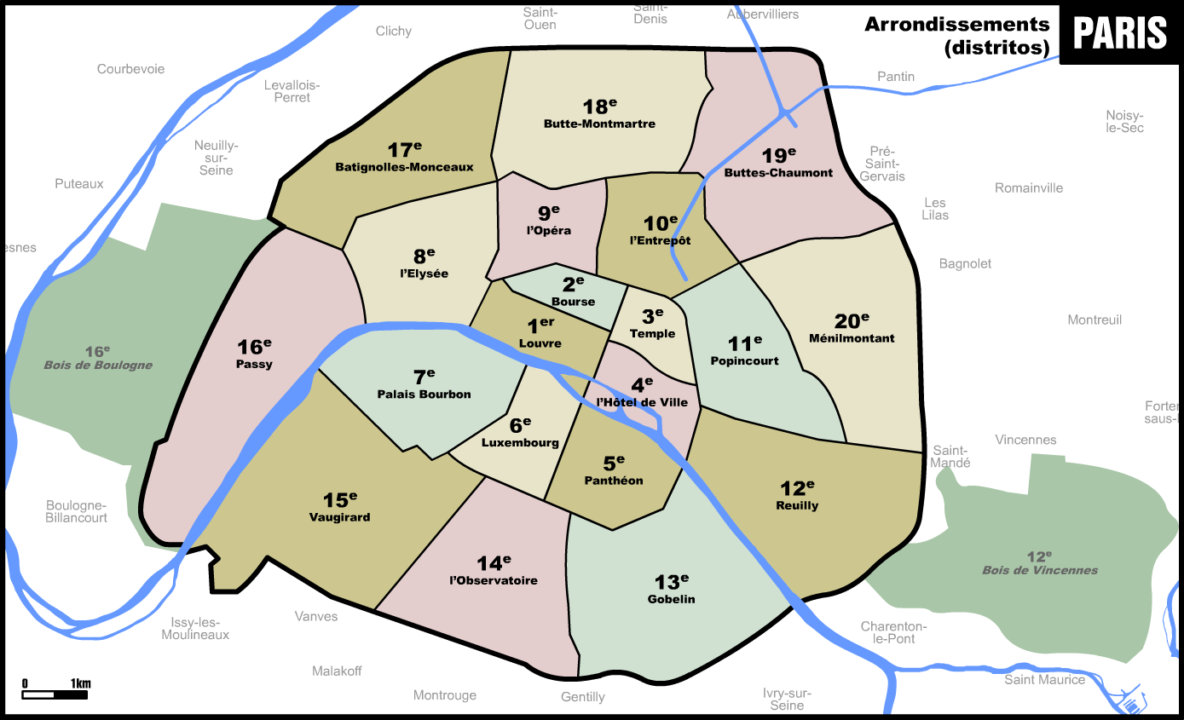 Mapa de los distritos de París