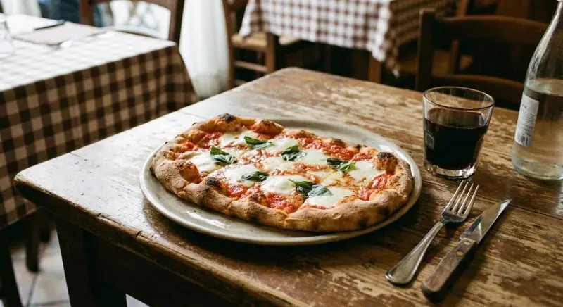Pizza romana tradicional en una trattoria auténtica del centro de Roma